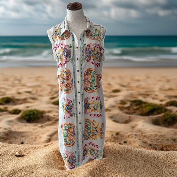 Cyrena embroidered patchwork tunic dress M boho western Coastal Cowgirl - Picture 10 of 11